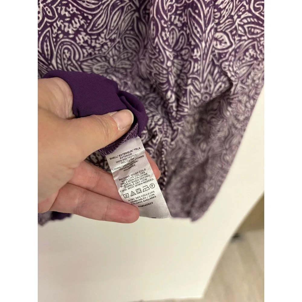 LOFT Cottagecore Paisley Blouse Women L Purple Floral V-Neck Puff Sleeve Boho